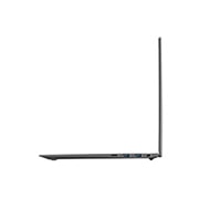 LG gram de 16” ultra-ușor cu 16:10 IPS afișaj anti-reflex și procesor Intel® Evo de a 12-a generație, Vedere laterală din partea stângă cu capacul deschis, 16Z90Q-G, thumbnail 11