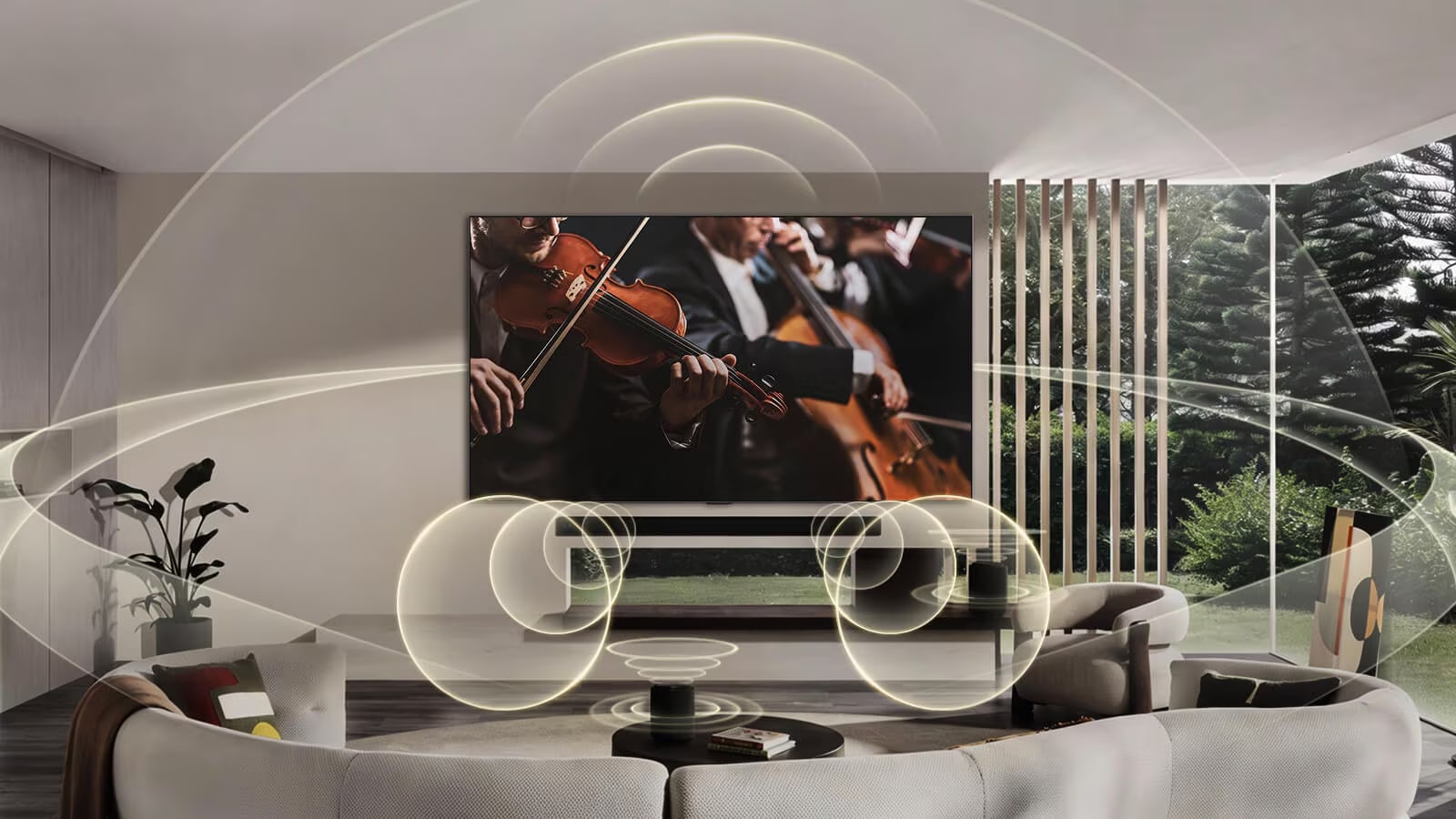 Sistem surround complet de la televizorul și soundbar-ul LG, în sincronizare perfectă.1