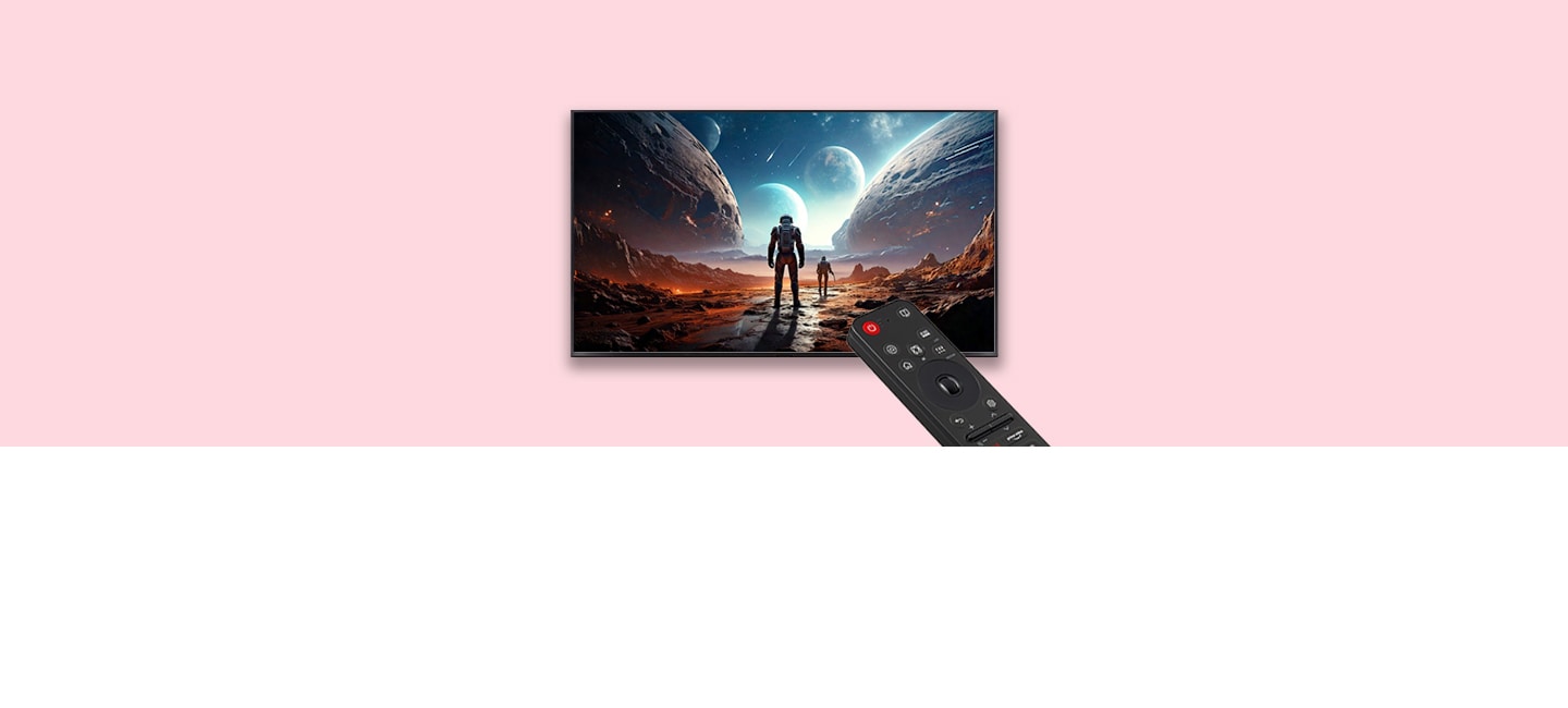 Televizorul LG și telecomanda într-o casetă roșie, cu numărul 3 în colțul din dreapta sus