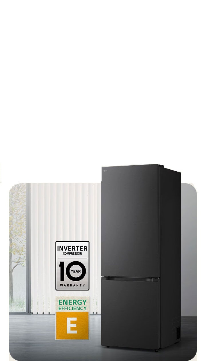 Frigiderul LG cu congelator inferior (GBBW726AEV), în finisaj negru mat,