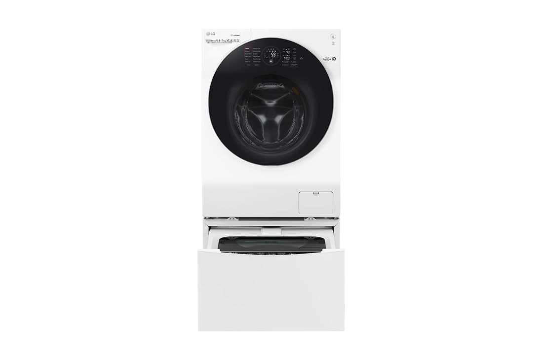 LG Spală două încărcături simultan LG TwinWash™ | 10.5kg/2kg spălare | 7kg uscare | Clasa A | 6 Motion Direct Drive™ 10 ani garanție | TrueSteam™| ThinQ™ | Alb, F4WD127TWIN