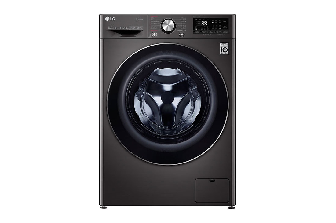 LG Mașină de spălat LG cu uscător | 10.5kg spălare | 7kg uscare | AI Direct Drive™ 10 ani garanție | Clasa A | Steam+™| ThinQ™ | TurboWash360™ | Gri închis, F4DV910H2S