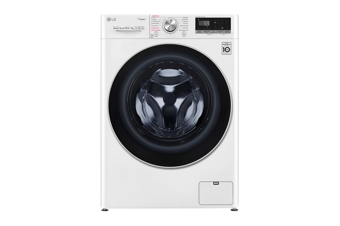 LG Mașină de spălat LG cu uscător | 10.5kg spălare | 7kg uscare | AI Direct Drive™ 10 ani garanție | Clasa A | Steam+™| ThinQ™ | Alb, F4DV710H1