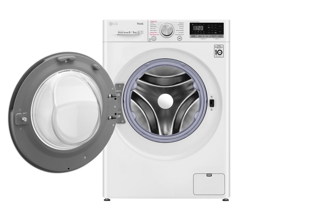 LG Mașină de spălat cu uscător | 8Kg spălare/5Kg uscare | 1400 rpm | AI Direct Drive™ | Clasa E |Clasa D ciclu spălare / Clasa E ciclu spălare + uscare | Steam™ | 6 Motion | ThinQ™ | Alb, F4DT408AIDD, thumbnail 2