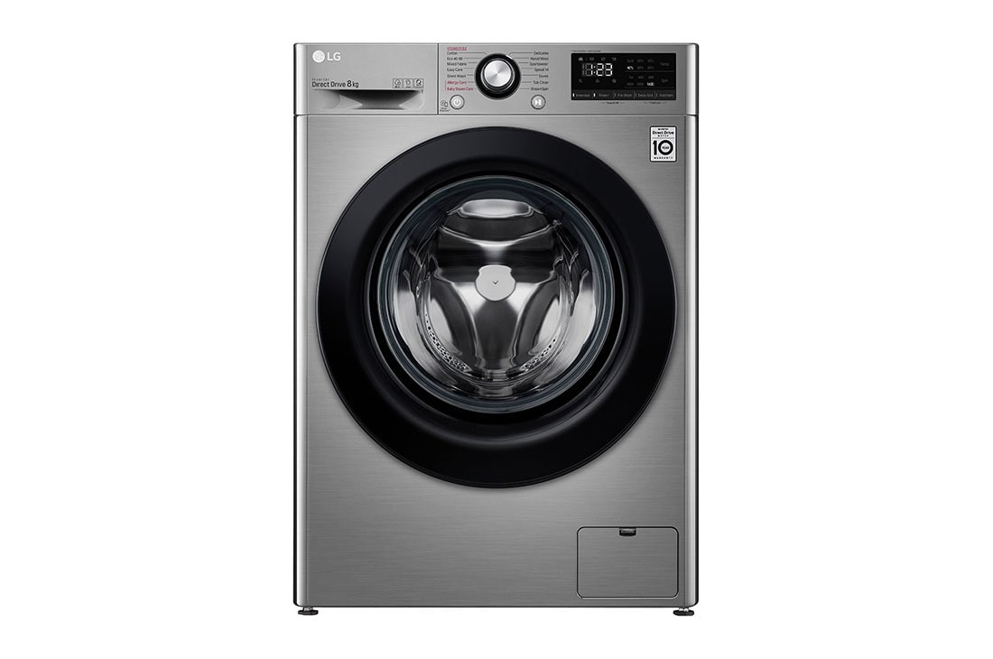 LG Mașină de spălat LG AI DD | 8Kg spălare | AI Direct Drive 10 ani garanție | Clasa C |Steam™ | SmartDiagnosis™ | Argintiu, Front view, F4WV308S6TE