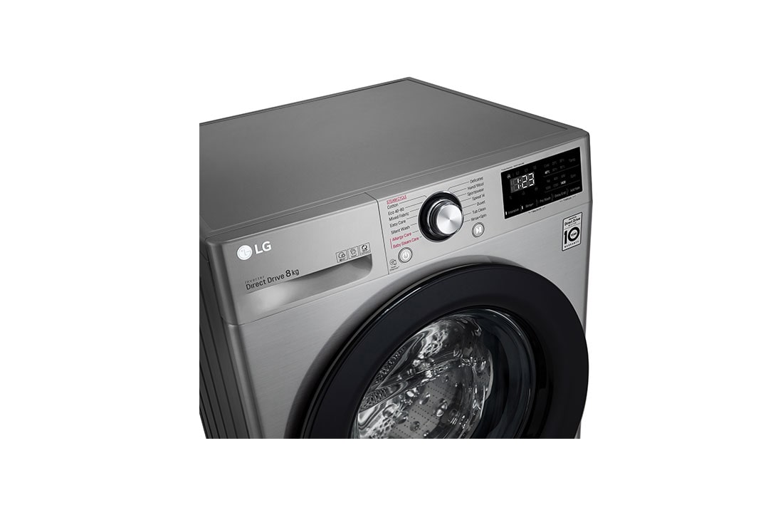LG Mașină de spălat LG AI DD | 8Kg spălare | AI Direct Drive 10 ani garanție | Clasa C |Steam™ | SmartDiagnosis™ | Argintiu, Top left panel detail, F4WV308S6TE, thumbnail 5