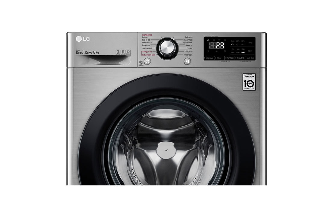 LG Mașină de spălat LG AI DD | 8Kg spălare | AI Direct Drive 10 ani garanție | Clasa C |Steam™ | SmartDiagnosis™ | Argintiu, Front panel detail, F4WV308S6TE, thumbnail 4
