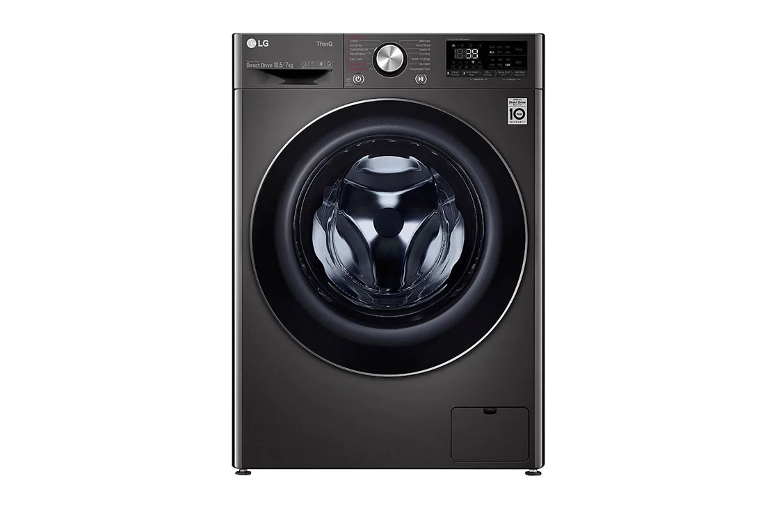 LG Mașină de spălat cu uscător | 10.5Kg spălare/7Kg uscare | 1400 rpm | AI Direct Drive™ | Clasa A ciclu spălare / Clasa E ciclu spălare + uscare | Steam™ | ThinQ™ | TurboWash™ | Gri închis, Front view, F4DV710S2SE