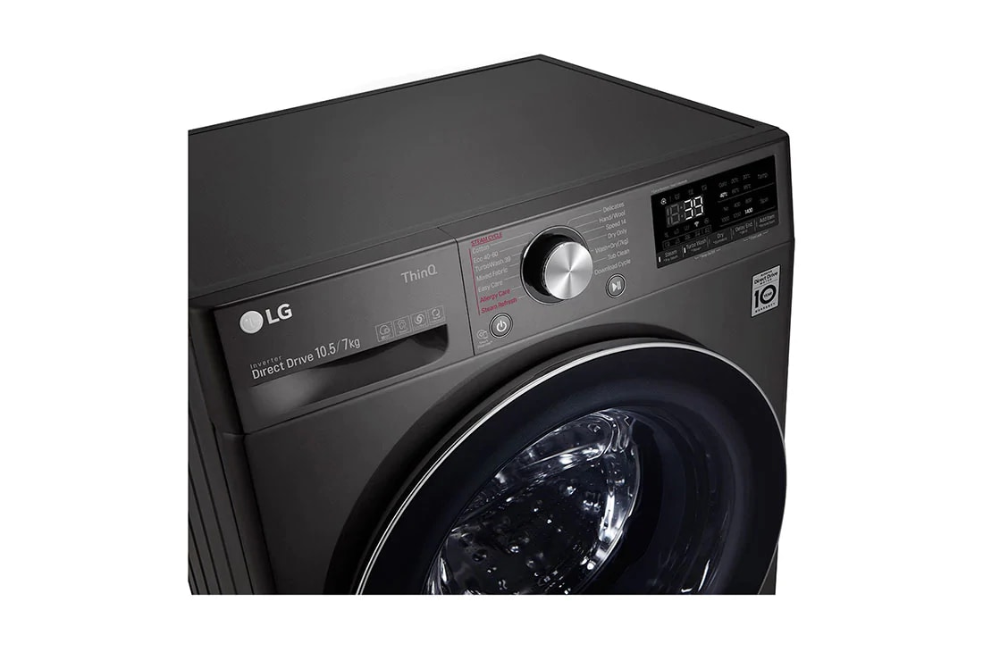 LG Mașină de spălat cu uscător | 10.5Kg spălare/7Kg uscare | 1400 rpm | AI Direct Drive™ | Clasa A ciclu spălare / Clasa E ciclu spălare + uscare | Steam™ | ThinQ™ | TurboWash™ | Gri închis, Close-range measurement view 30°, F4DV710S2SE, thumbnail 5