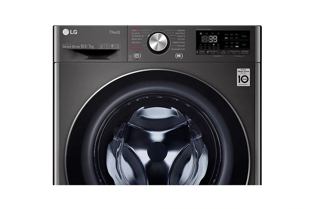 LG Mașină de spălat cu uscător | 10.5Kg spălare/7Kg uscare | 1400 rpm | AI Direct Drive™ | Clasa A ciclu spălare / Clasa E ciclu spălare + uscare | Steam™ | ThinQ™ | TurboWash™ | Gri închis, Close front view, F4DV710S2SE, thumbnail 6