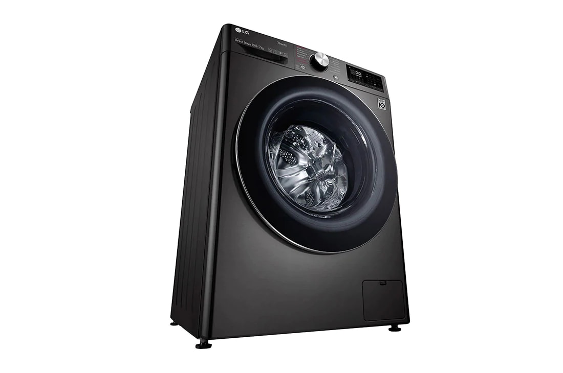 LG Mașină de spălat cu uscător | 10.5Kg spălare/7Kg uscare | 1400 rpm | AI Direct Drive™ | Clasa A ciclu spălare / Clasa E ciclu spălare + uscare | Steam™ | ThinQ™ | TurboWash™ | Gri închis, Look up view 30°, F4DV710S2SE, thumbnail 10