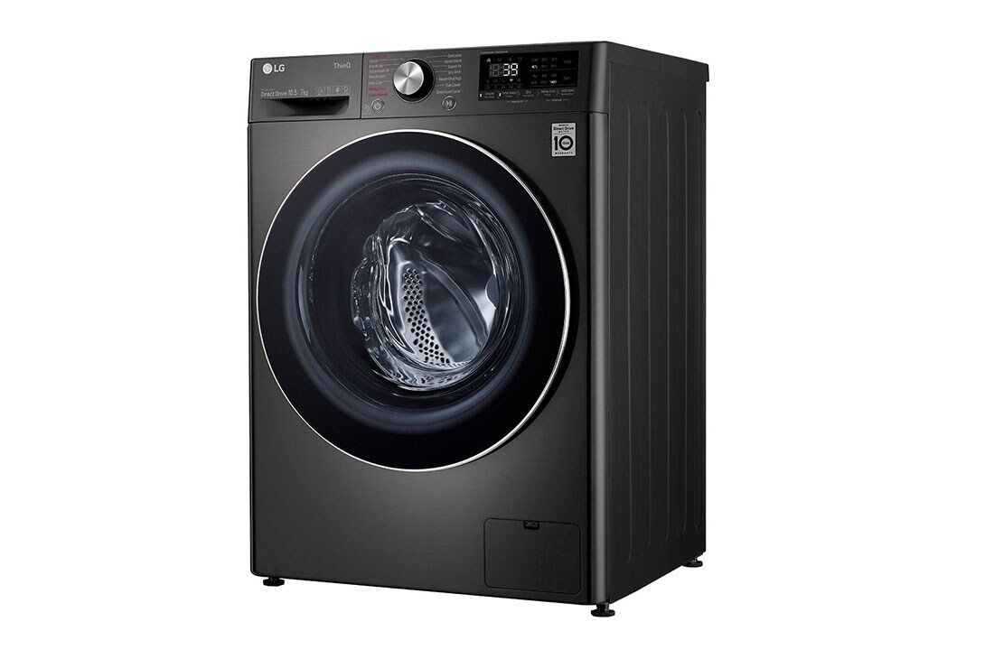 LG Mașină de spălat cu uscător | 10.5Kg spălare/7Kg uscare | 1400 rpm | AI Direct Drive™ | Clasa A ciclu spălare / Clasa E ciclu spălare + uscare | Steam™ | ThinQ™ | TurboWash™ | Gri închis, Side view -30°, F4DV710S2SE, thumbnail 12