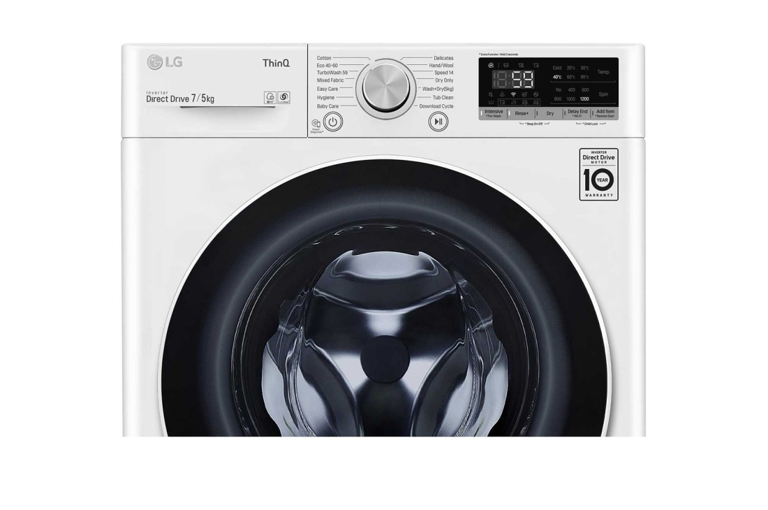 LG Mașină de spălat cu uscător Slim | 7Kg spălare/5Kg uscare | 1400 rpm | AI Direct Drive™ | Clasa D ciclu spălare / Clasa E ciclu spălare + uscare | TurboWash™ | ThinQ™ | Alb, Detail1 image, F2DV5S7N0E, thumbnail 4