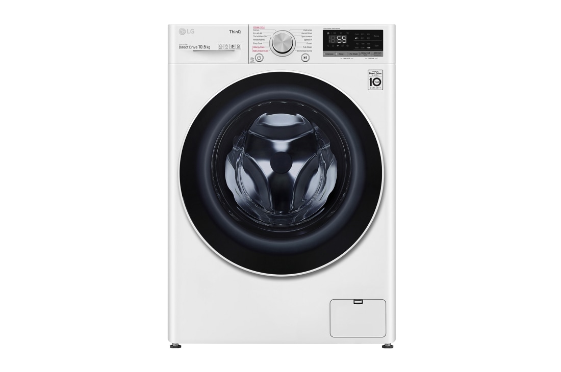 LG Mașină de spălat  | 10.5Kg spălare | 1400 rpm | AI Direct Drive™ | Clasa B | Steam™ | Turbowash™ | ThinQ™ | Alb, Front image, F4WV510S0E