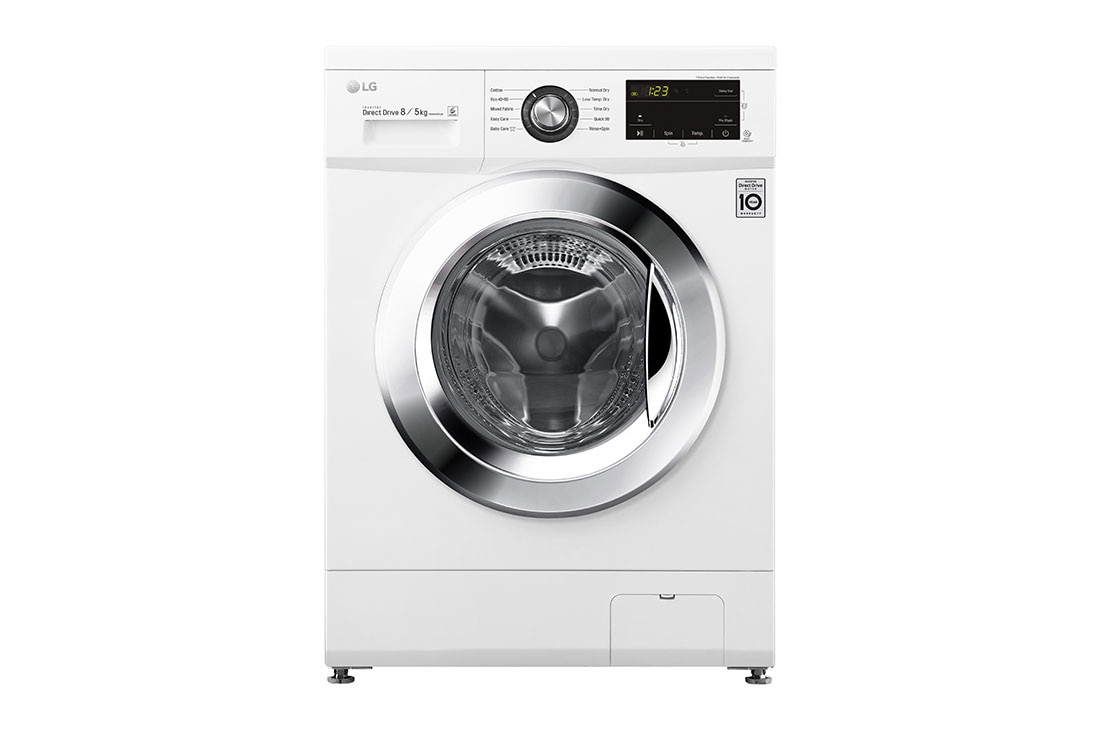 LG Mașină de spălat cu uscător | 8kg spălare/5kg uscare | 1400 rpm | 6 Motion Direct Drive™ | Clasa D ciclu spălare / Clasa E ciclu spălare + uscare | Smart Diagnosis™ | Alb, Front, F4J3TM5WE