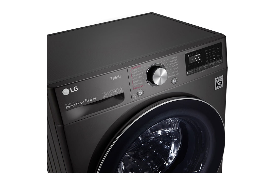 LG Mașină de spălat | 10.5kg  spălare | 1400 rpm | AI Direct Drive™ | Clasa A | Steam™ | ThinQ™ | TurboWash™39 | Gri închis, Front Detail left, F4WV910P2SE, thumbnail 3