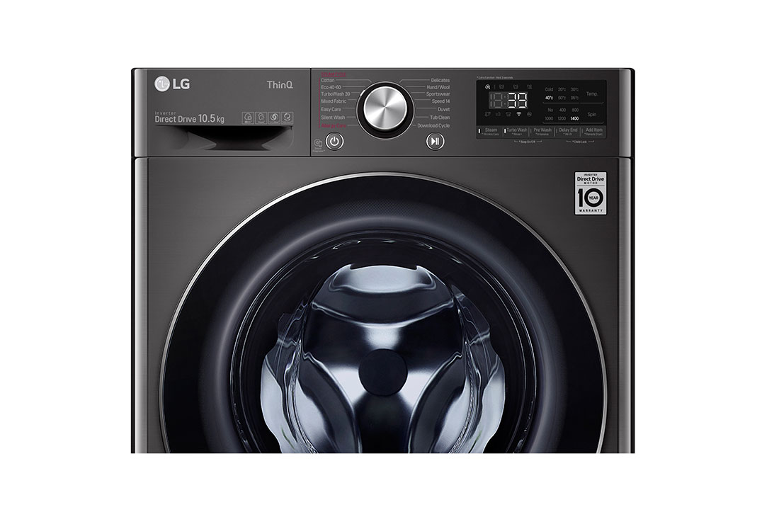 LG Mașină de spălat | 10.5kg  spălare | 1400 rpm | AI Direct Drive™ | Clasa A | Steam™ | ThinQ™ | TurboWash™39 | Gri închis, Front Detail, F4WV910P2SE, thumbnail 5