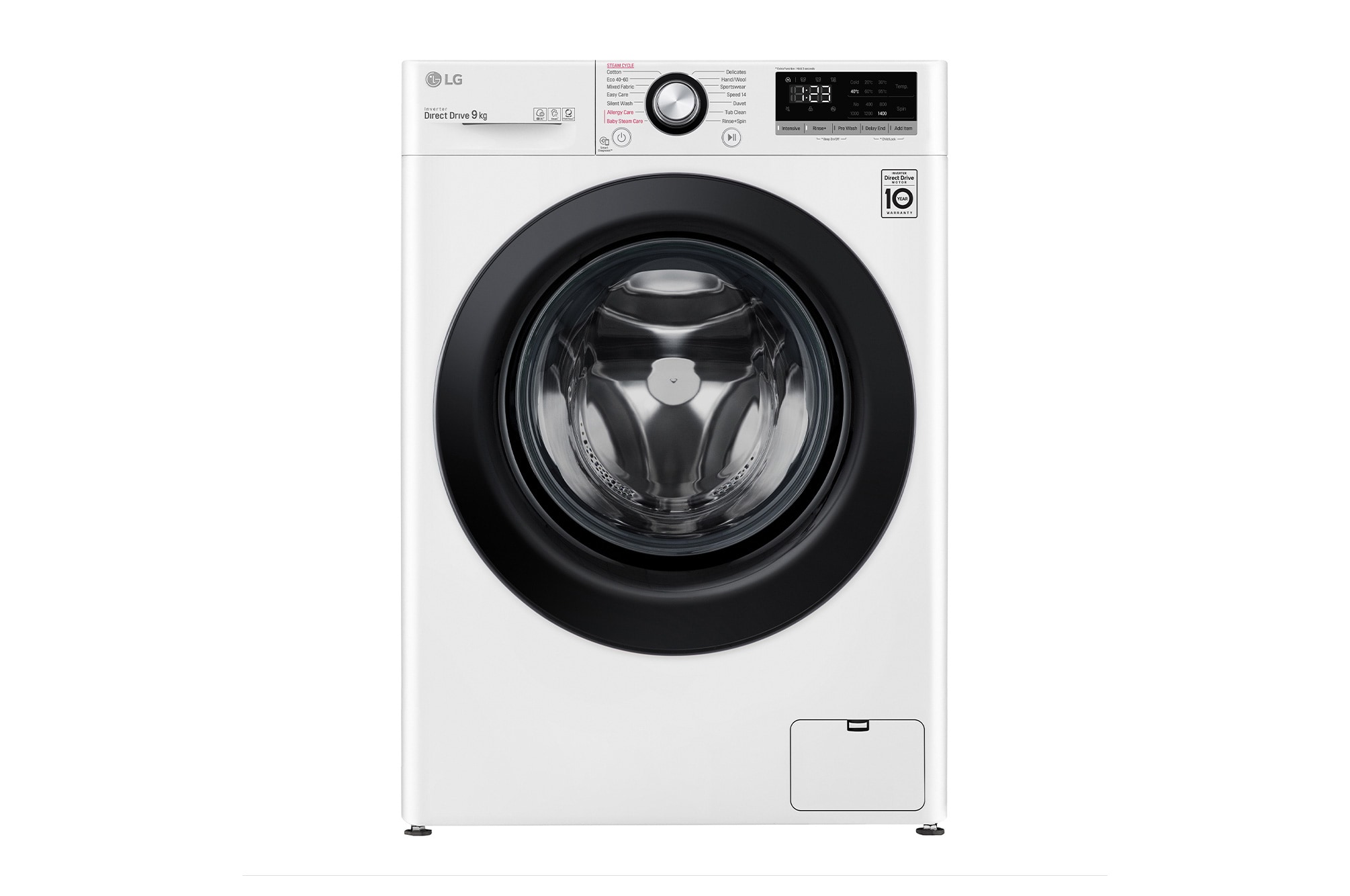 LG Mașină de spălat | 9 Kg spălare | 1400 rpm | AI Direct Drive™ | Clasa B | Compatibilitate cu TWINWash™ Mini | Steam™ | Smart Diagnosis™ | Alb, vedere frontală, F4WV309S6E, thumbnail 1