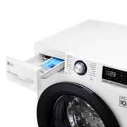 LG Mașină de spălat | 9 Kg spălare | 1400 rpm | AI Direct Drive™ | Clasa B | Compatibilitate cu TWINWash™ Mini | Steam™ | Smart Diagnosis™ | Alb, vedere superioară a părții de sus și a unității de comandă cu sertarul deschis, F4WV309S6E, thumbnail 5