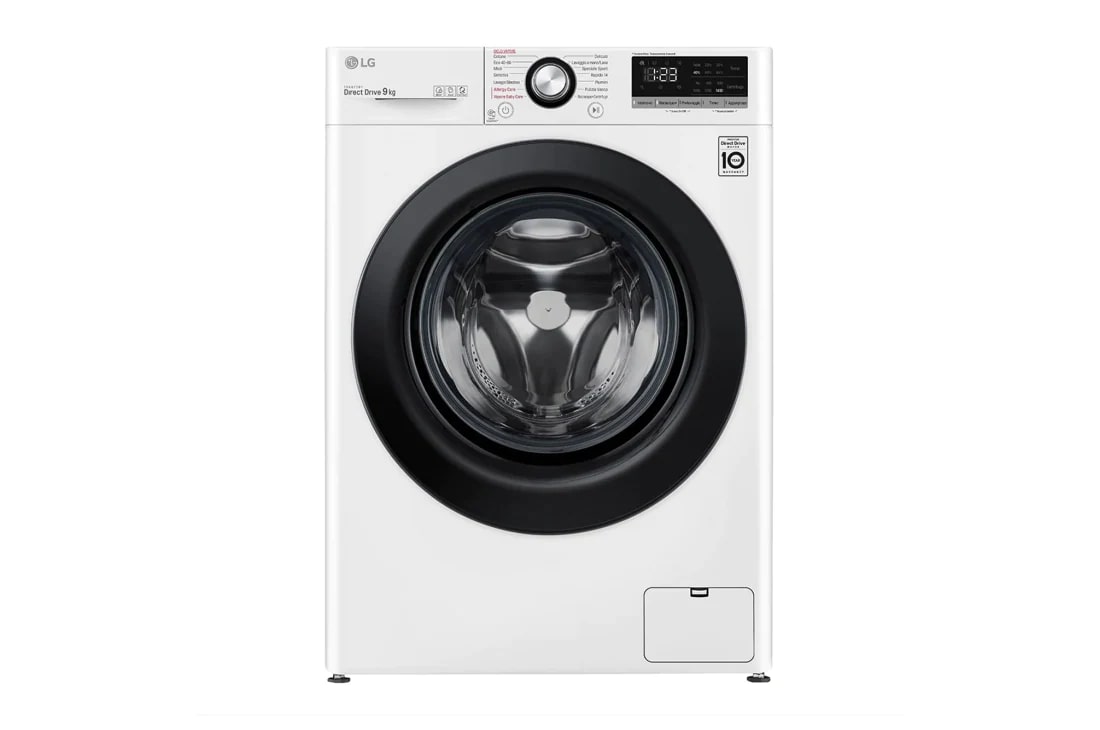 LG Mașină de spălat | 9 Kg spălare | 1400 rpm | AI Direct Drive™ | Clasa B | Compatibilitate cu TWINWash™ Mini | Steam™ | Smart Diagnosis™ | Alb, vedere frontală, F4WV309S6E