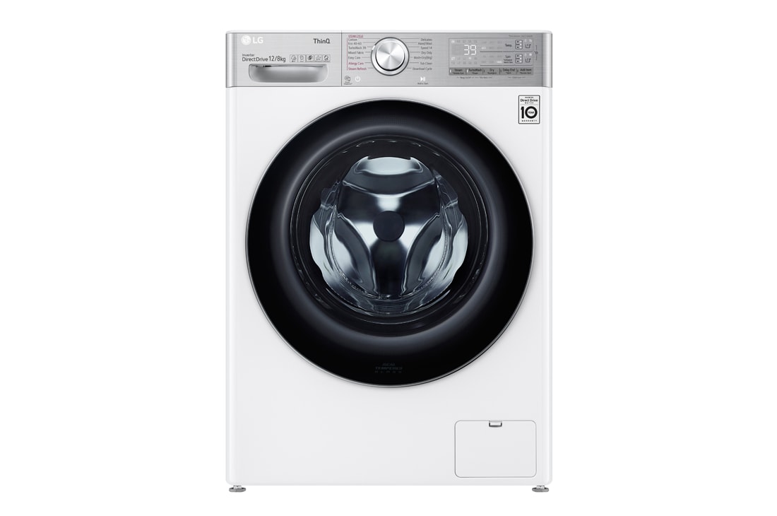 LG Mașină de spălat cu uscător | 12Kg spălare/8Kg uscare | 1400 rpm | AI Direct Drive™ | ezDispense™  | ThinQ™ | Steam™ , front image, F4DV912H2EA