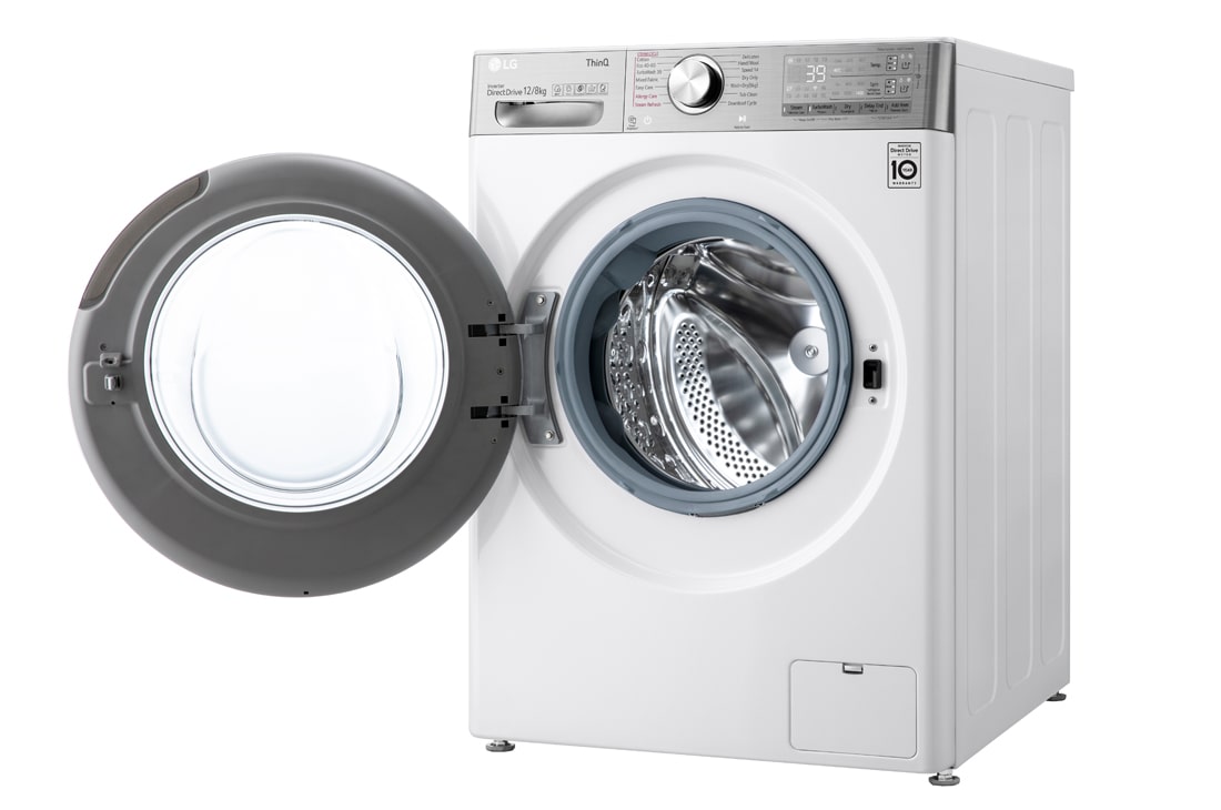 LG Mașină de spălat cu uscător | 12Kg spălare/8Kg uscare | 1400 rpm | AI Direct Drive™ | ezDispense™  | ThinQ™ | Steam™ , open left view, F4DV912H2EA, thumbnail 11