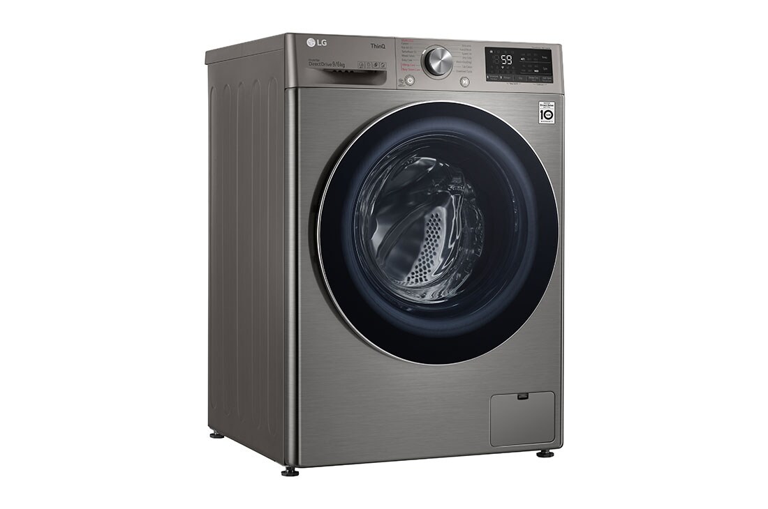 LG Mașină de spălat cu uscător | 9Kg spălare/6Kg uscare | 1400 rpm | AI Direct Drive™ | Clasa B ciclu spălare / Clasa E ciclu spălare + uscare | ThinQ™ | Steam™ | Platină, vedere din perspectivă din stânga, F4DV509S2TE, thumbnail 10