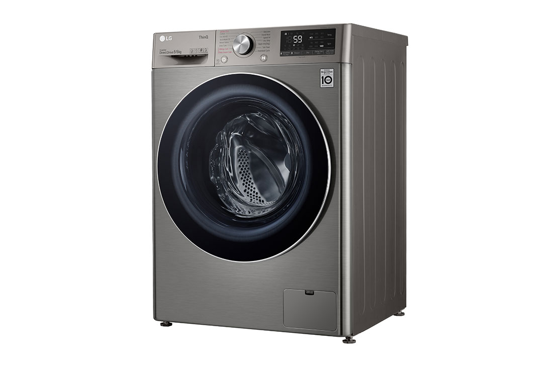 LG Mașină de spălat cu uscător | 9Kg spălare/6Kg uscare | 1400 rpm | AI Direct Drive™ | Clasa B ciclu spălare / Clasa E ciclu spălare + uscare | ThinQ™ | Steam™ | Platină, vedere din perspectivă din dreapta, F4DV509S2TE, thumbnail 12