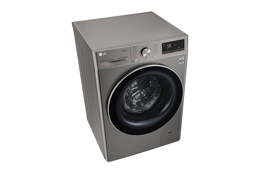 LG Mașină de spălat cu uscător | 9Kg spălare/6Kg uscare | 1400 rpm | AI Direct Drive™ | Clasa B ciclu spălare / Clasa E ciclu spălare + uscare | ThinQ™ | Steam™ | Platină, vedere din perspectivă de sus, F4DV509S2TE, thumbnail 8