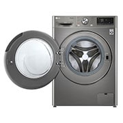 LG Mașină de spălat cu uscător | 9Kg spălare/6Kg uscare | 1400 rpm | AI Direct Drive™ | Clasa B ciclu spălare / Clasa E ciclu spălare + uscare | ThinQ™ | Steam™ | Platină, vedere frontală cu ușa deschisă, F4DV509S2TE, thumbnail 2