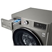 LG Mașină de spălat cu uscător | 9Kg spălare/6Kg uscare | 1400 rpm | AI Direct Drive™ | Clasa B ciclu spălare / Clasa E ciclu spălare + uscare | ThinQ™ | Steam™ | Platină, vedere superioară a părții de sus și a unității de comandă cu sertarul deschis, F4DV509S2TE, thumbnail 6