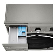 LG Mașină de spălat cu uscător | 9Kg spălare/6Kg uscare | 1400 rpm | AI Direct Drive™ | Clasa B ciclu spălare / Clasa E ciclu spălare + uscare | ThinQ™ | Steam™ | Platină, vederea părții de sus cu sertarul deschis, F4DV509S2TE, thumbnail 7