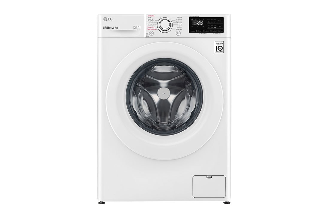 LG Mașină de spălat | 7kg spălare | 1200 rpm | AI Direct Drive™ | Clasa D | Steam™ | Smart Diagnosis™ | Alb, vedere frontală, F2WV3S7S3E