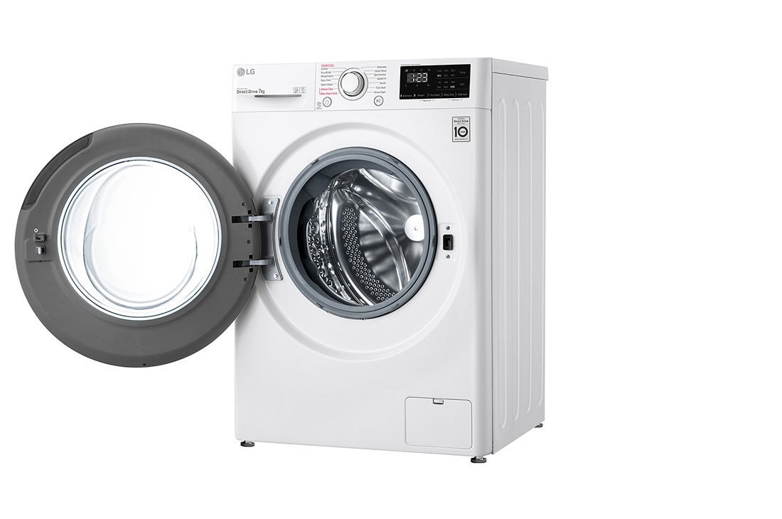 LG Mașină de spălat | 7kg spălare | 1200 rpm | AI Direct Drive™ | Clasa D | Steam™ | Smart Diagnosis™ | Alb, vederea din perspectivă din dreapta cu sertarul deschis, F2WV3S7S3E, thumbnail 11