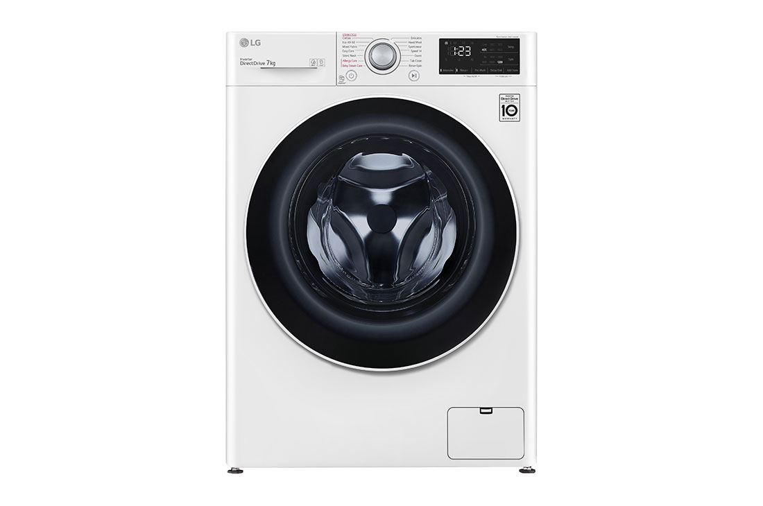 LG Mașină de spălat Slim | 7 kg spălare | 1200 rpm | AI Direct Drive™ | Clasa D | Steam™ | Smart Diagnosis™ | Alb, vedere frontală, F2WV3S7S0E