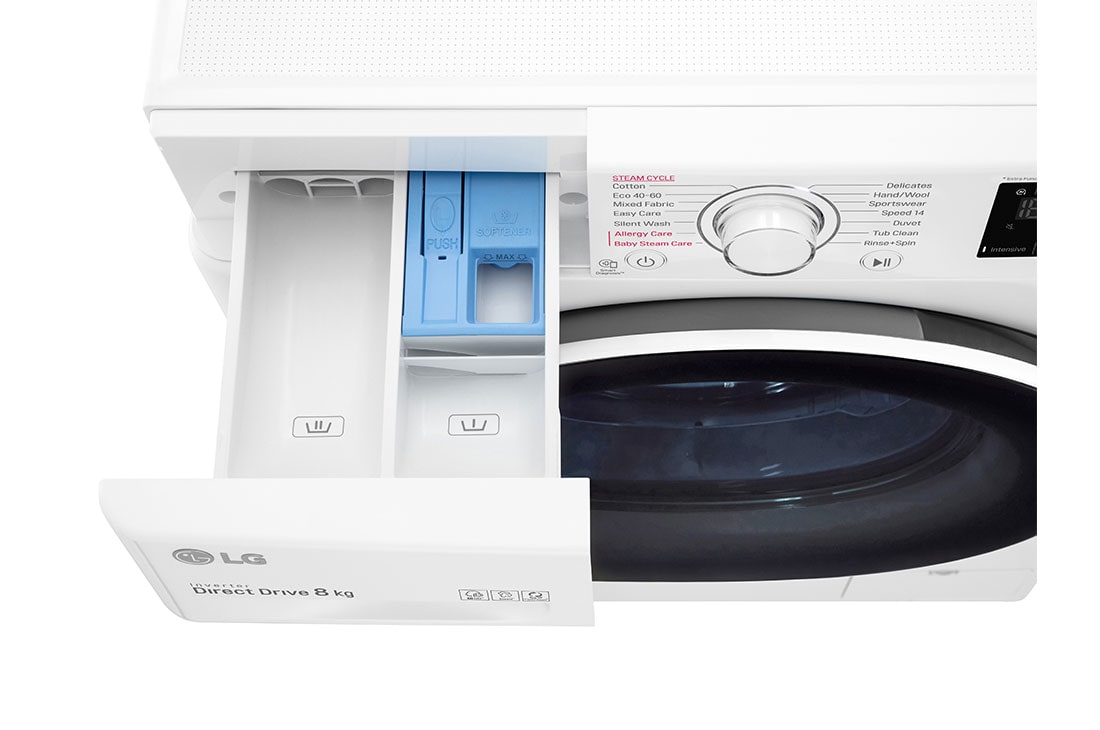 LG Mașină de spălat | 8kg spălare | 1400 rpm | AI Direct Drive™ | Clasa B | Steam™ | Smart Diagnosis™ | Alb, Left Perspective Detail image, F4WV328S0U, thumbnail 7