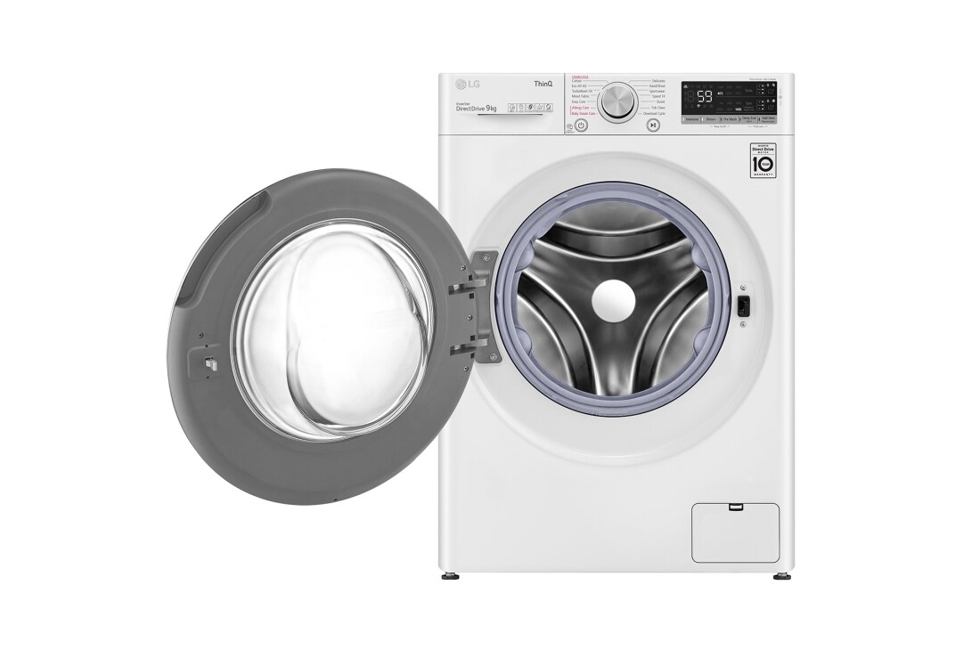 LG  Mașină de spălat LG | 9kg spălare | 1400 rpm | AI Direct Drive™ | Clasa B | Steam™ | TurboWash™ | ThinQ™ | Alb, Front view with door open , F4WV509S1EA, thumbnail 2