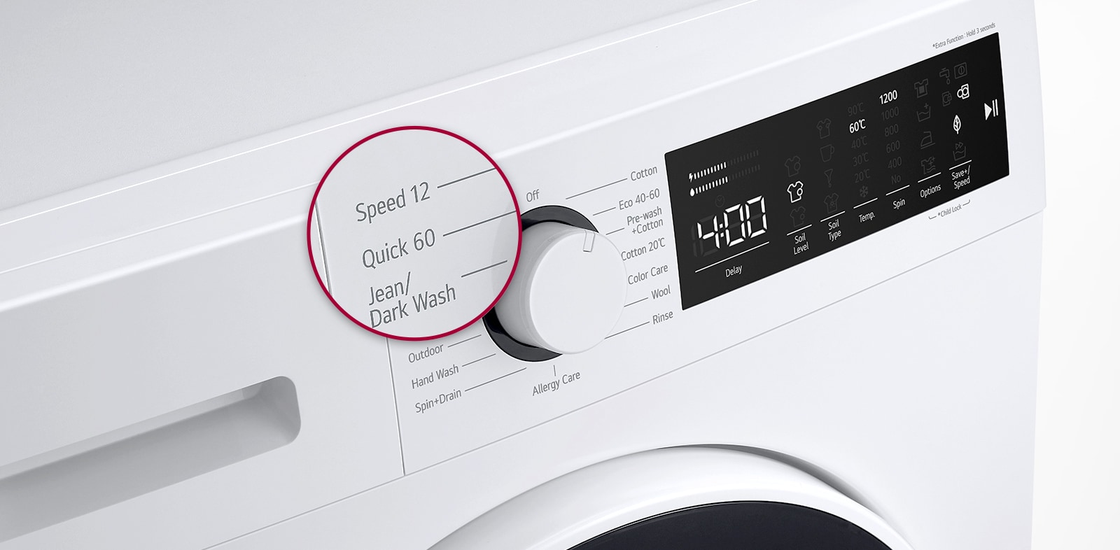 Fereastra de afișare de pe partea de sus a mașinii de spălat este evidențiată.