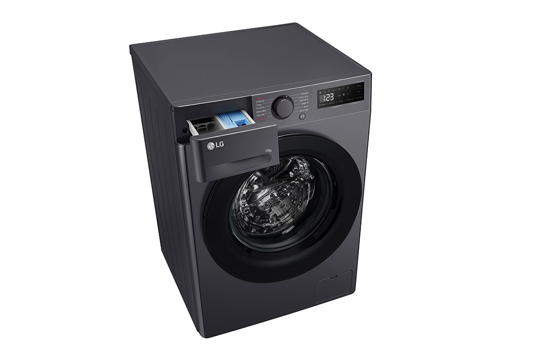 LG Masina de spalat LG, 10 kg, 1400 rpm, Clasa A, Motor Inverter Direct Drive, Steam, Gri Antracit, Top Left Perspective Drawer Open, F4WR510SBM, thumbnail 9