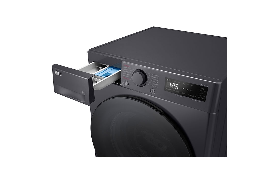 LG Masina de spalat LG, 11kg, 1400 rpm, Clasa A, Motor Inverter Direct Drive, Turbowash, Steam, Gri Antracit, Drawer open, F4WR511S2M, thumbnail 6