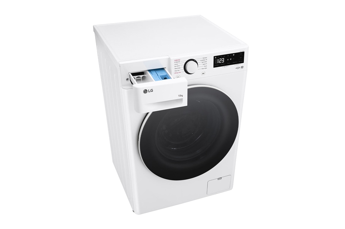 LG Masina de spalat LG, 10kg, 1400 rpm, Clasa A, Motor Inverter Direct Drive, TurboWash™, Steam, Alb, Top Left Perspective Drawer Open, F4WR510S0W, thumbnail 9
