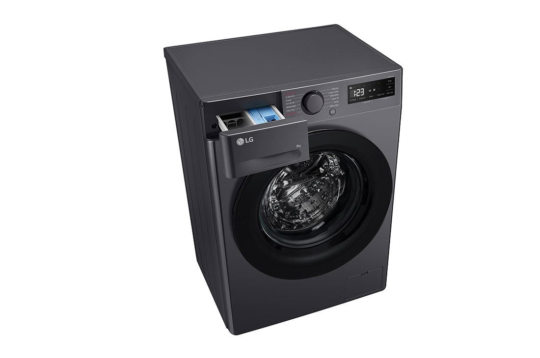 LG Masina de spalat LG, Slim, 8 Kg, 1200 rpm, Clasa A, Motor Inverter Direct Drive, Steam, Gri Antracit, Top perspective Detergent port open view, F2WR508SBM, thumbnail 9