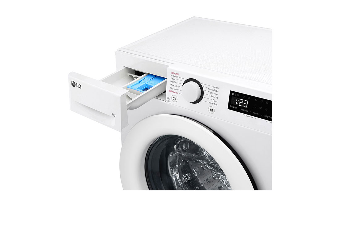LG Masina de spalat LG, Slim, 9kg, 1200 rpm, Clasa A, Motor Inverter Direct Drive, Steam, Alb, Front view with tray open , F2WR509SWW, thumbnail 5