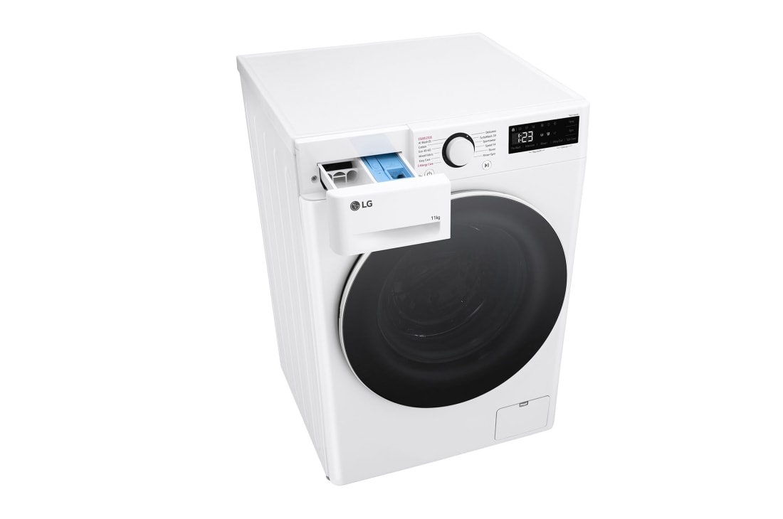 LG Masina de spalat LG, 11kg, 1400 rpm, Clasa A, Motor Inverter Direct Drive, TurboWash™, Steam, Alb, Top perspective view with detergent port open, F4WR511S0W, thumbnail 9