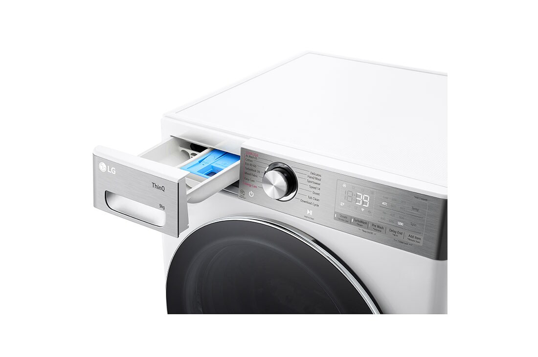 LG Masina de spalat LG, Slim, 9kg, 1200 rpm, Clasa A, Motor Inverter Direct Drive, Steam, Turbowash, Wifi, Alb  , Front view with tray open , F2WR909P3W, thumbnail 5