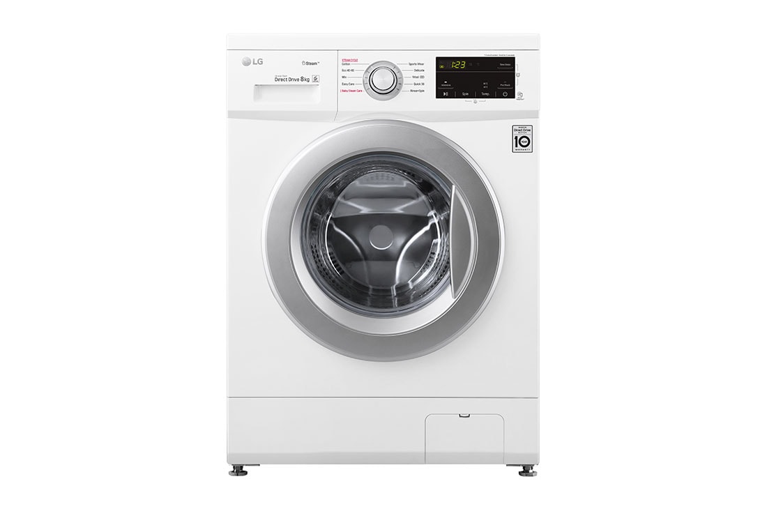 LG Masina de Spalat, 8 kg, 1400rpm, Motor Inverter Direct Drive, Steam, Alb, Front View, F4J3TS4WE