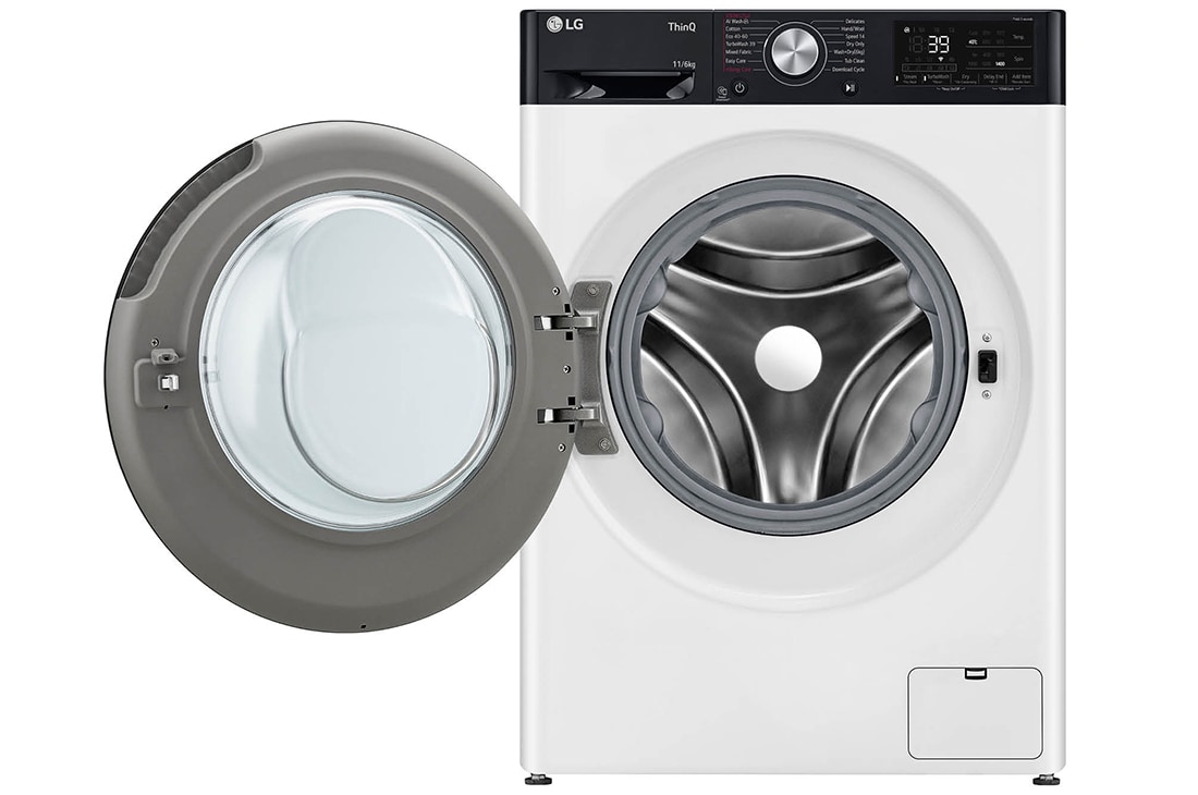LG Mașină de spălat cu uscător, 11kg/ 6kg, 1400rpm, Motor Inverter Direct Drive, TurboWash, WI-FI, Alb, Front open view, F4DR711S2H, thumbnail 2