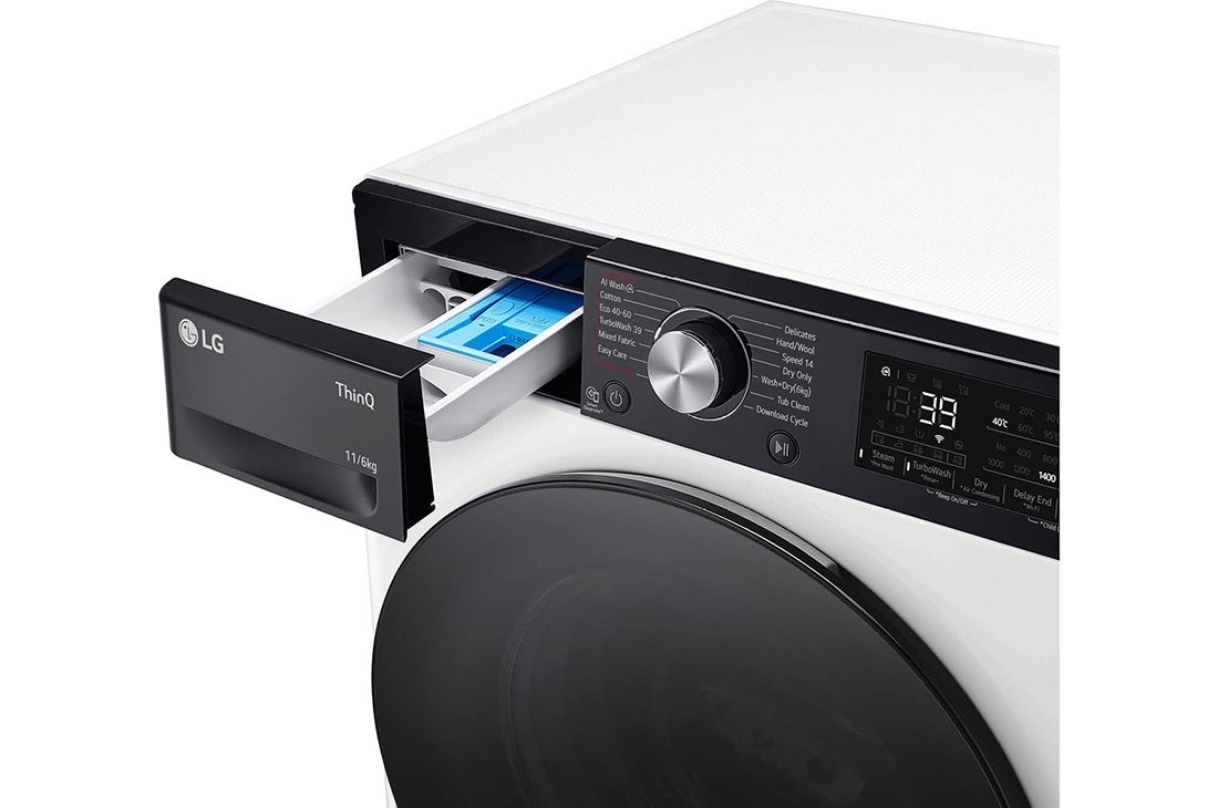 LG Mașină de spălat cu uscător, 11kg/ 6kg, 1400rpm, Motor Inverter Direct Drive, TurboWash, WI-FI, Alb, Drawer open, F4DR711S2H, thumbnail 5