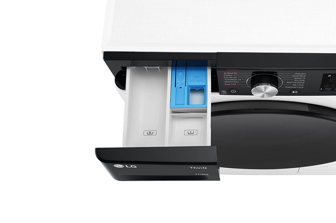 LG Mașină de spălat cu uscător, 11kg/ 6kg, 1400rpm, Motor Inverter Direct Drive, TurboWash, WI-FI, Alb, Top Drawer open, F4DR711S2H, thumbnail 7