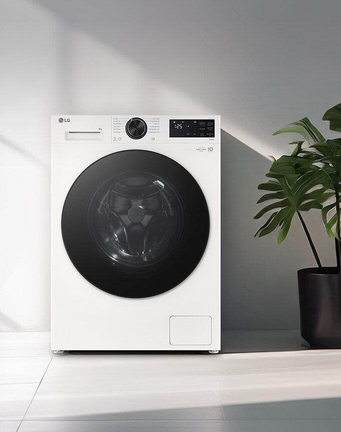 „Mașină de spălat cu încărcare frontală, amplasată într-o spălătorie modernă.”